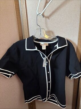 Bailey 44 Black Knit Top with Trim XL NWT